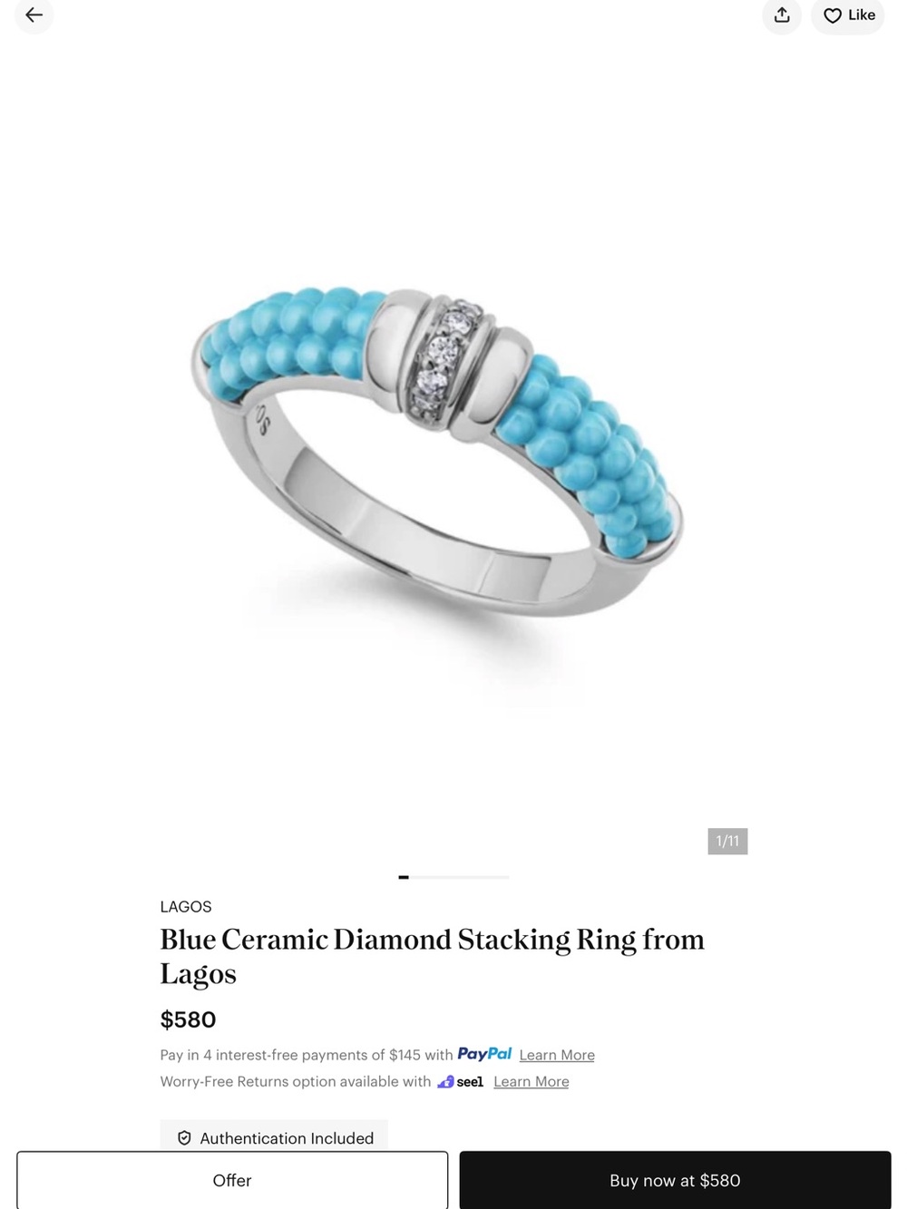 LAGOS Turquoise Ceramic and Diamond Accent Ring